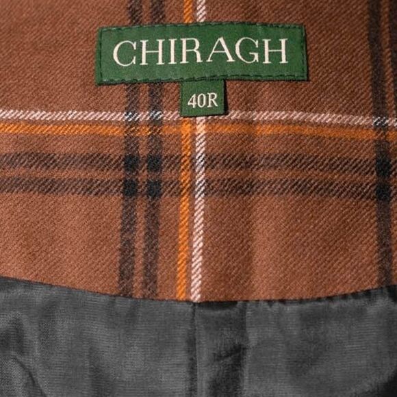 Mens Waistcoat Suit Lapel Vest 40R Brown Orange Plaid Wool Formal Wedding Party - Picture 3 of 9